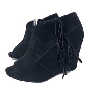 Steven By Steve Madden Black Suede Wedges with Fringe